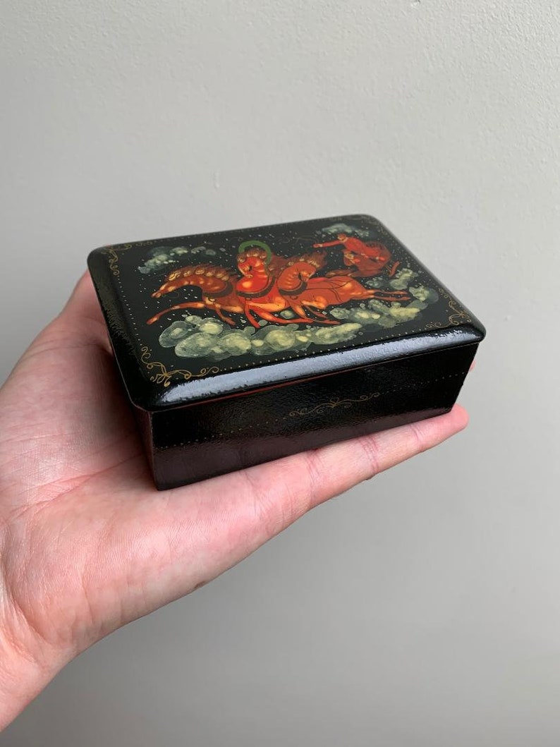 Hand painted Russian papier mache lacquer trinket box with Etsy