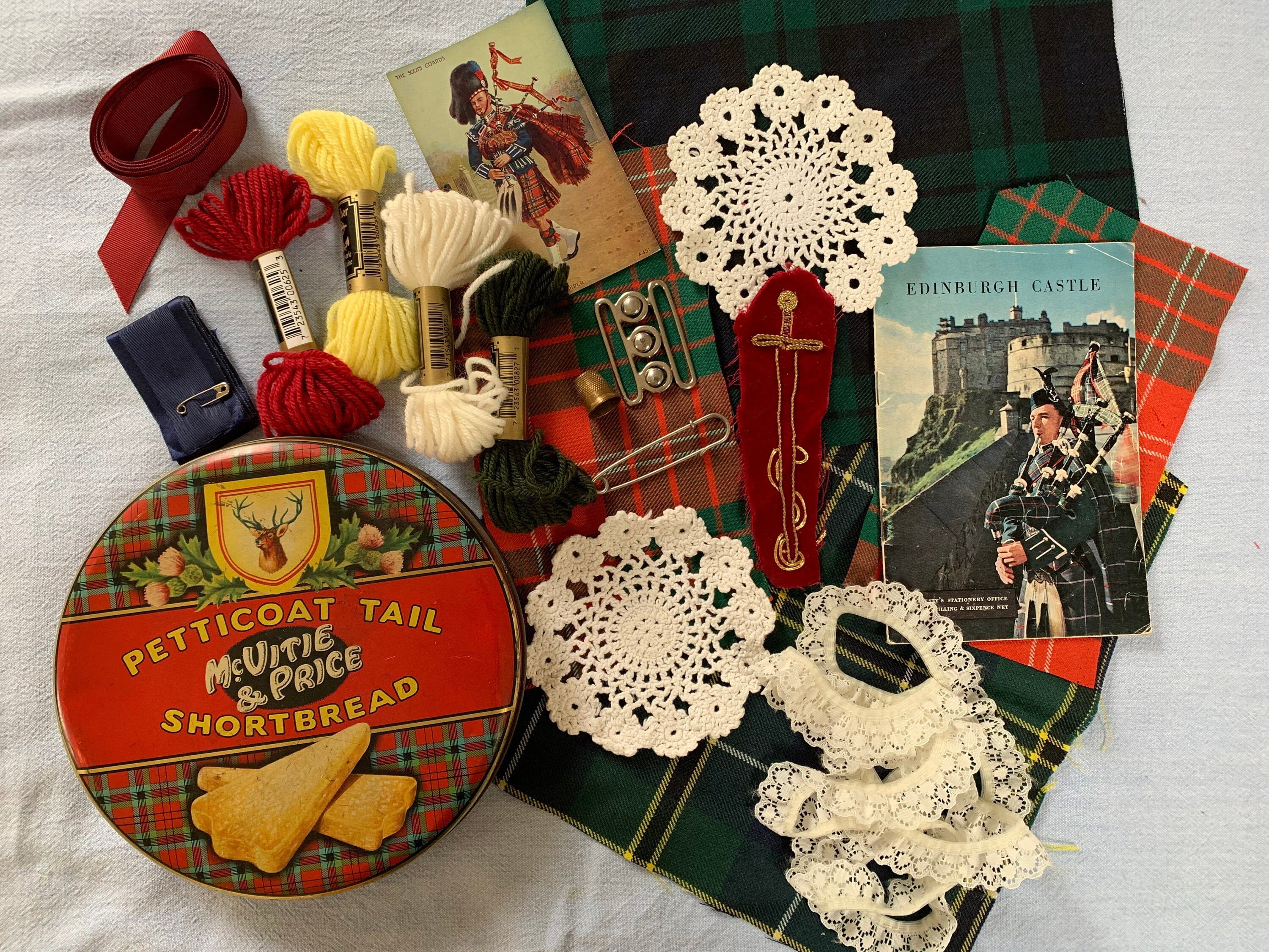 Scottish Themed Vintage Craft Kit in a tin with tartan scraps Etsy