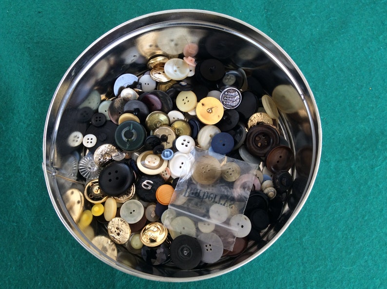 Papadopoulos Biscuits Tin Box Rare Buttons Lot of Vintage Buttons in a Collectible Tin Old Greek Biscuit Tin Box Floral Tin Box