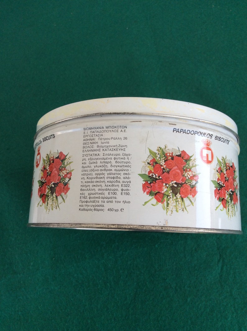 Papadopoulos Biscuits Tin Box Rare Buttons Lot of Vintage Buttons in a Collectible Tin Old Greek Biscuit Tin Box Floral Tin Box