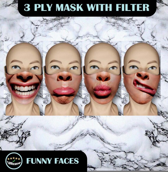 Face Mask Funny Faces Design Face Covering Washable 3 Ply Etsy