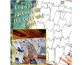 Terminar el dibujo, plantilla de dibujo de gato, actividades imprimibles para niños, página para colorear para niños ocupados, práctica de dibujo para niños