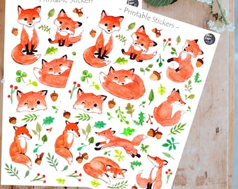 Cute Fox Clipart, Red Fox, Foxes Stickers, Fox Watercolor Stickers, Nature Stickers, Fox Cliparts, Hand Drawn Clipart, Wildlife Stickers