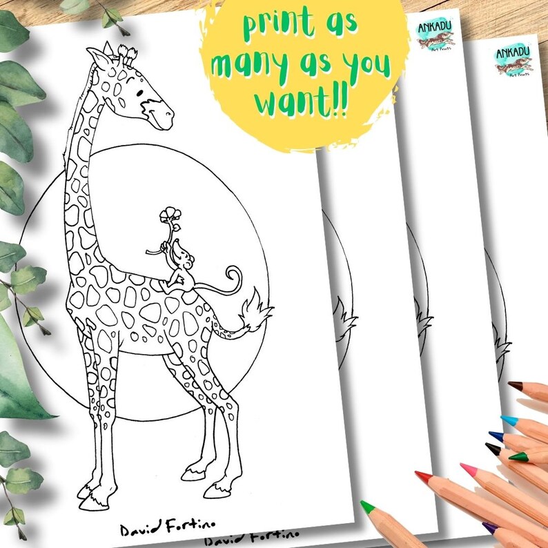 Giraffe Coloring Page for Kids, Animal Coloring Page, Giraffe Birthday ...