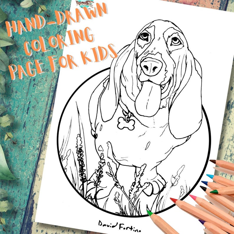 Printable Basset Hound Coloring Page for Kids and Adults, Happy Dog ...