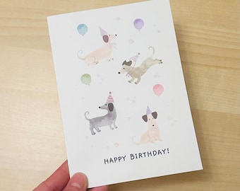 Dachshund cards, Birthday greeting card, dachshund brithday, card greeting doxie,  card, dachshund gift rose pink happy birthday