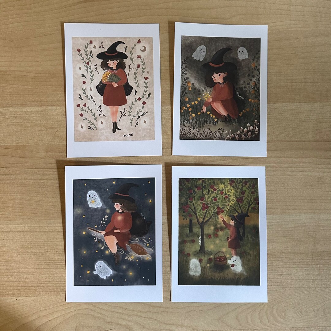 Witch Art Print Postcard, Cute Witch Print, Halloween Postcard, Witch ...