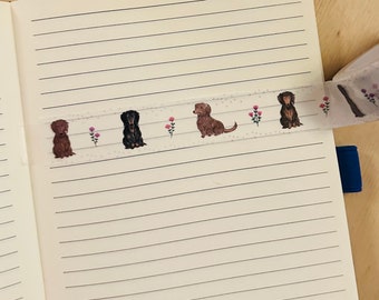 Cute Washi Tape for journal, washi tape dachshund, washi tape decorative, for bullet journal, dog washi tape, long hair dachshund