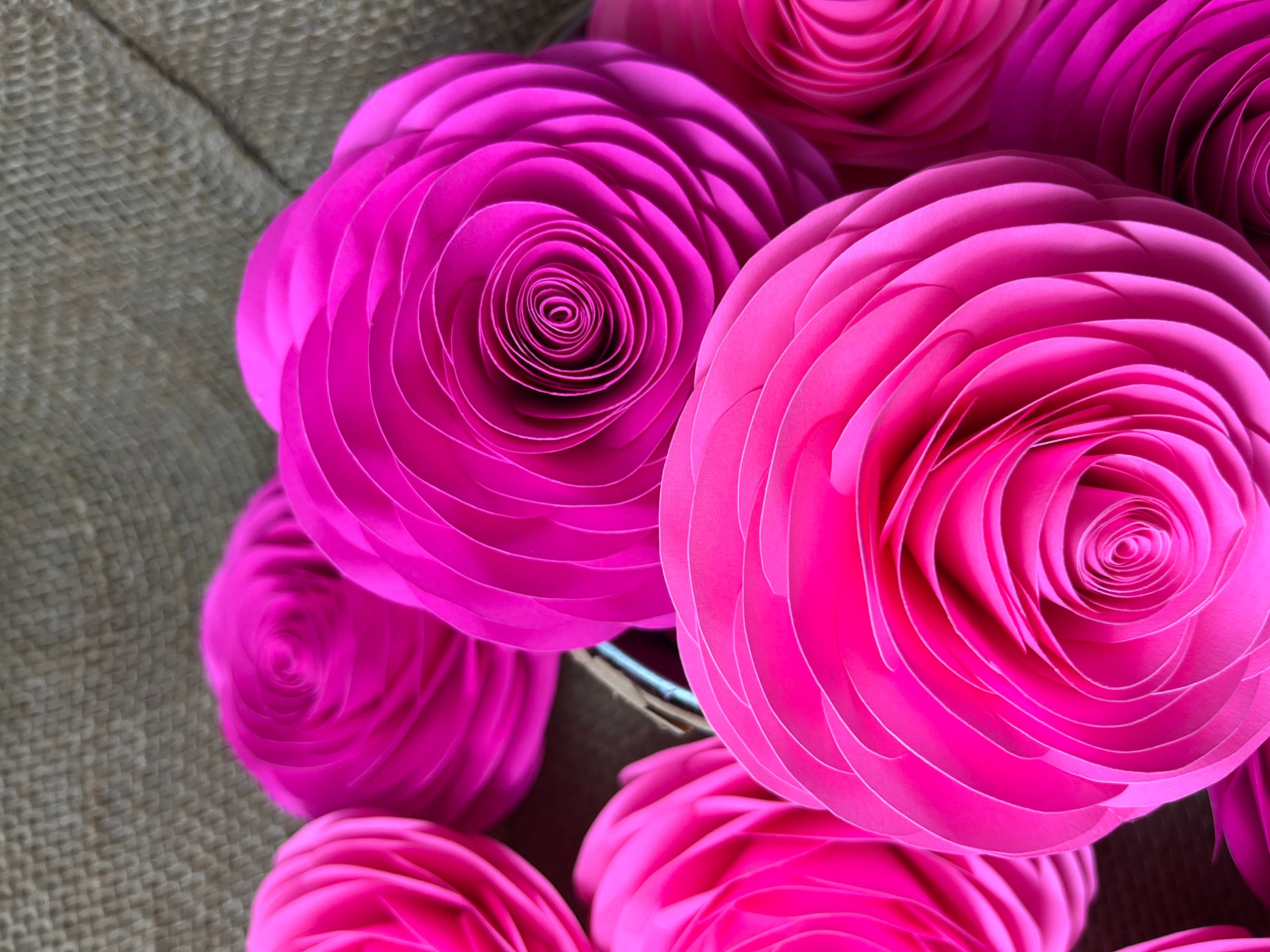 Pink Patterned Paper Roses Pink Paper Roses: Hot Pink Party Decorations (4x4” and 3.5”) - Etsy