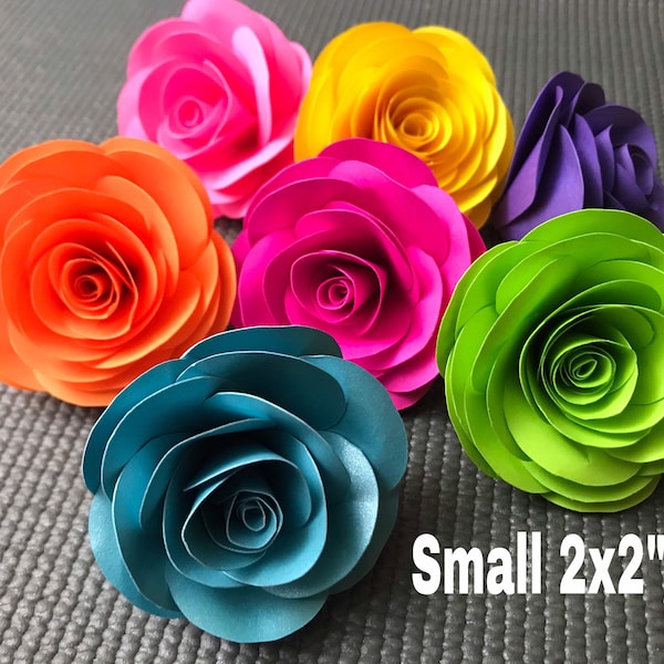 15 Small Rainbow paper flowers / unicorn flowers/ colorful paper flowers / unicorn party decorations / paper Rouses / Mexican flowers