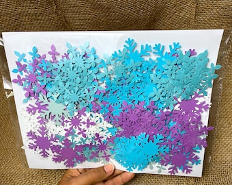 Frozen Snowflake Confetti: Purple, Blue, & White Paper Snowflakes