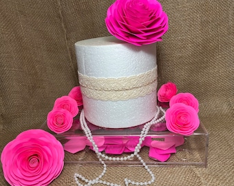 Pink Paper Rose Cake Topper: Hot Pink Party Decoration (4x4”)