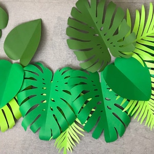 Paper Tropical Leaf Set: Mixed Green Monstera, Palm, Elephant Ear (24 Loose Leaves)
