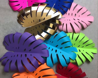 8x9 inch Rainbow Paper Monstera Leaves: Tropical Party Decor, 26 Pack