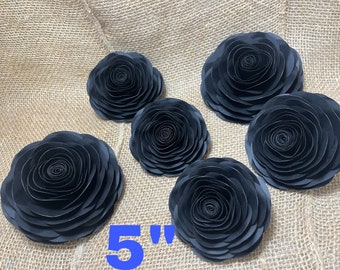 5" Black Paper Flowers: Party Decorations