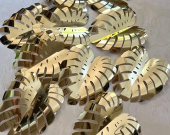 Gold Paper Monstera Leaves: Tropical Party Decor, 26 Pack