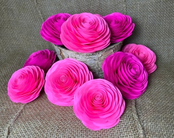 Pink Paper Roses: Hot Pink Party Decorations (4x4” and 3.5”)