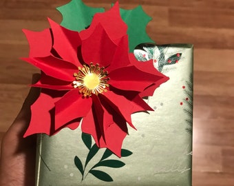 Red & Gold Paper Poinsettia Flowers - Set of 14 - Christmas Decor