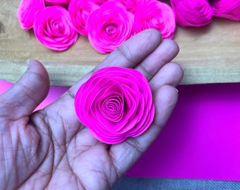 16 Hot Pink Paper Roses, 1.6" Colorful Craft Flowers