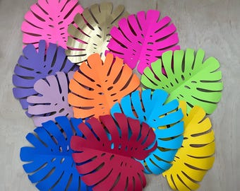 Rainbow Paper Monstera & Palm Leaves: Tropical Party Decor, 11x11 inch (26 Units)