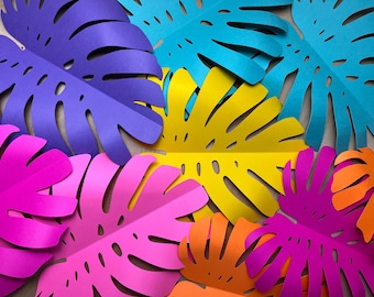 8x9 inch Rainbow Paper Monstera Leaves: Tropical Party Decor Cutouts
