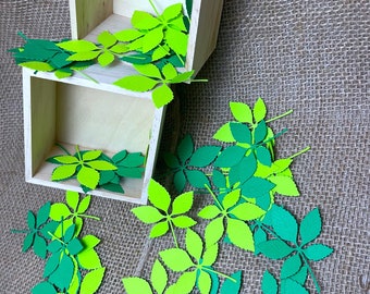 50 Green Paper Rose Leaves: Small Cardstock Confetti