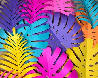 11x11 Inch Rainbow Paper Leaf Garland, Tropical Party Decor, 26 Units
