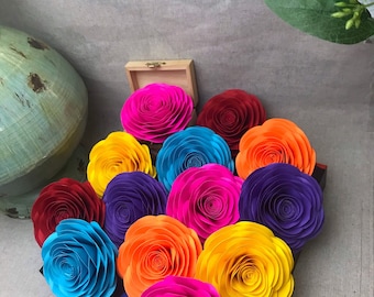 Rainbow Paper Roses: Unicorn Party Decorations, 3.5" Flowers (Set of 13)