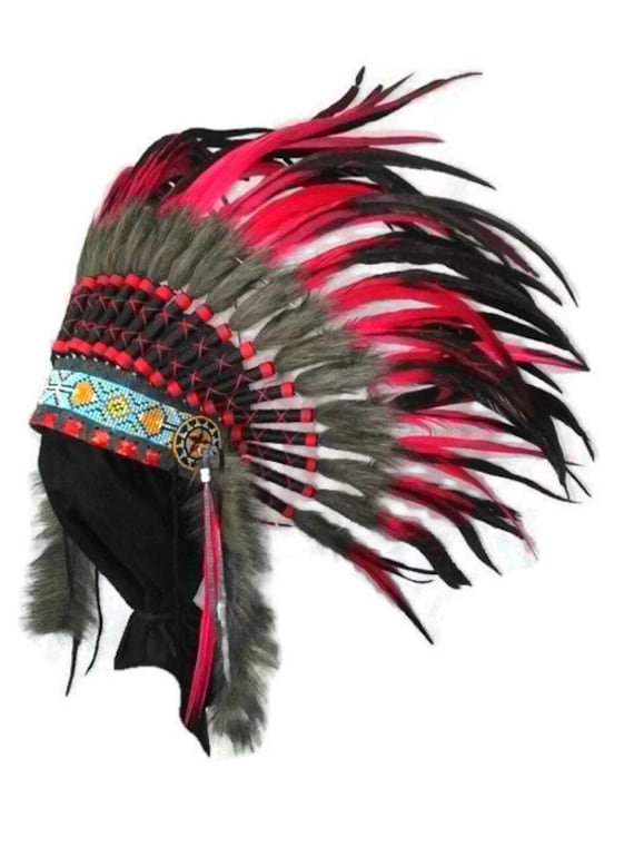 black and green teal feather headdress short length Kids Indian headdress