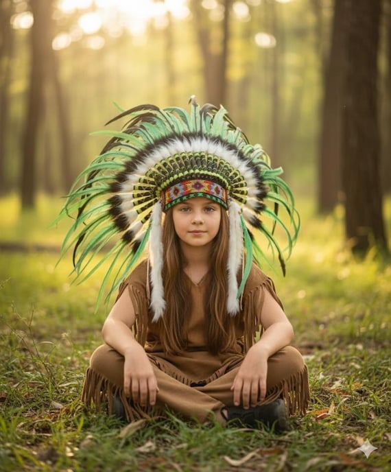 GOLD GREEN INDIAN HEAD DRESS Sale! Fantasy Moroccan Festival Crown Bohemian Indian Green  main image 2