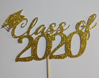 Class of 2020 Graduation Cake Topper,Centerpiece,Personalized Toppers for Party,  Gold Glitter Cake Topper,Gold Glitter Cake Toppers,