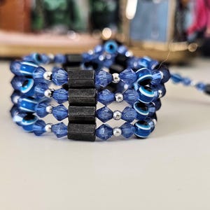 Pulsera envolvente magnética con ojo turco, gargantilla, collar largo y corto en capas, joyería magnética modular, accesorio bohemio multiusos, ajustable.