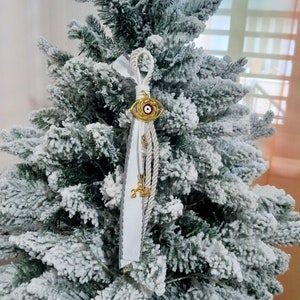 EVIL EYE GOURI Weihnachten Neujahr Hängende Ornament Christbaumkugel Schmuckstück griechischen Glück Schutzamulett Weißgold Nazar Auge Bild 1