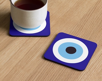 EVIL EYE COASTER mit Kork Zurück Heiß Kaltes Getränk Tee Kaffee Matte Boho Haushaltswaren Glücksbringer spirituelles griechisches Geschenk Gastbevorzugung Bulk Gifts