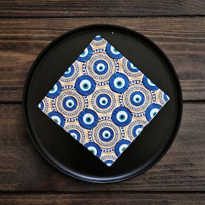 20 SERVILLETAS DE MAL DE OJO en azul para bodas griegas, bautizos, cumpleaños, suministros para fiestas, almuerzos, platos principales, servilletas de papel, decoupage, espiritual