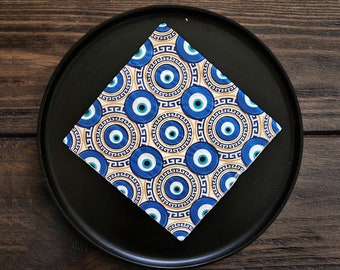 EVIL EYE SERVIETTES de table en bleu pour mariage grec baptême fête d'anniversaire approvisionnement déjeuner plat principal serviettes en papier découpage spirituel