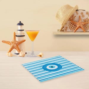 100 EVIL EYE Servietten in Blau für griechische Hochzeit Taufe Geburtstagsfeier Versorgung 1 lagig Cocktail Getränke Sommer dünne Papierservietten