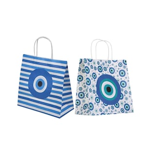 Sacchetto regalo con manico, bianco e blu, tradizionale greco spirituale, grande, confezione regalo per feste, matrimoni, battesimi, bomboniere