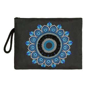 Borsa per il trucco con mandala floreale EVIL EYE ART, borsa da polso per cosmetici con cerniera, piccola borsa da viaggio ricamata per damigella d'onore