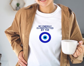 Evil Eye T-Shirt BIO Ich schütze mich Minimalist Graphic Tee Spiritual Positivity Self Care Meditation Yoga Workout Shirt Greek Tee