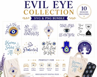 EVIL EYE SvG PnG BUNDLE Inspirational Motivational Spiritual Greek Blue Eye Protection Vector Cricut Cut Silhouette File Sublimation Clipart