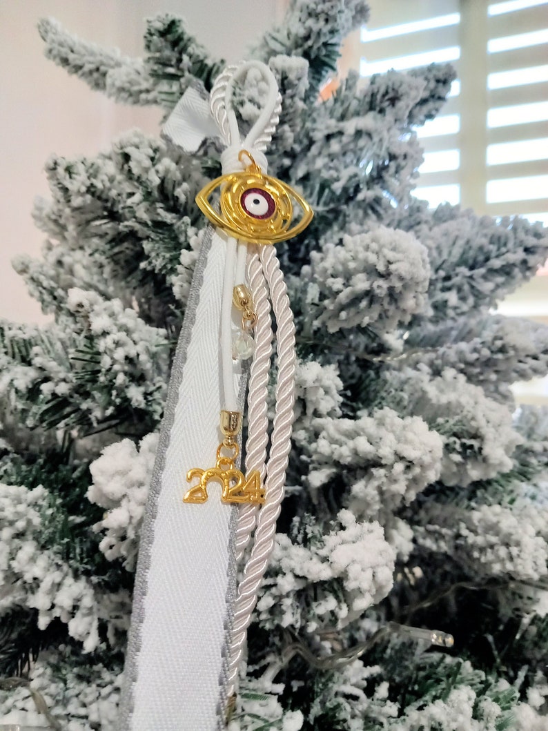 EVIL EYE GOURI Weihnachten Neujahr Hängende Ornament Christbaumkugel Schmuckstück griechischen Glück Schutzamulett Weißgold Nazar Auge Bild 2