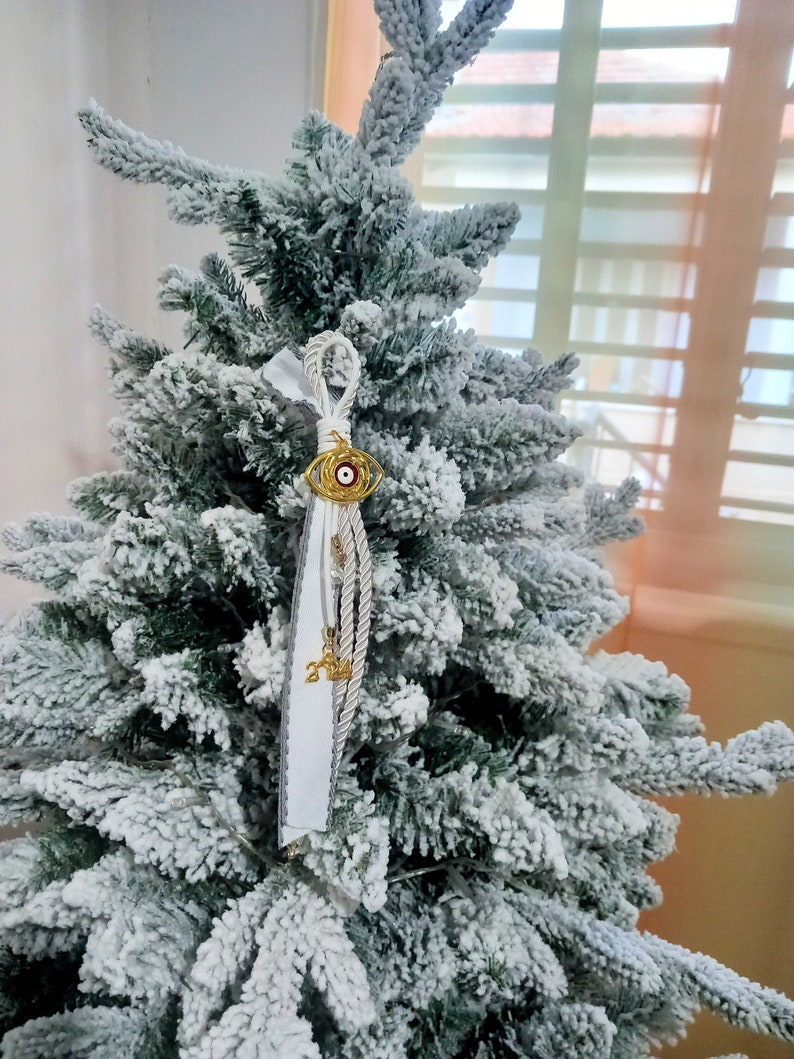 EVIL EYE GOURI Weihnachten Neujahr Hängende Ornament Christbaumkugel Schmuckstück griechischen Glück Schutzamulett Weißgold Nazar Auge Bild 1