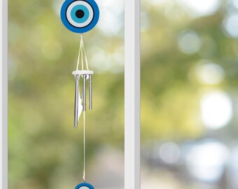 EVIL EYE Wind Chime Large Fengshui Spiritual Guard Protective Hanging Greek Decoration Good Luck Home Charm New Home Gift