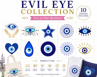 EVIL EYE SvG PnG BUNDLE Spiritual Bohemian Greek Blue Eye Protection Amulet Vector Cricut Cut Silhouette File Sublimation Clipart Supply