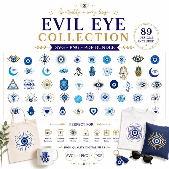 EVIL EYE BUNDLE SvG PnG PdF Hamsa Hand Spiritual Witchy Summer Aesthetic Clipart Design for Tshirt Mug Printing Greek Protection Sign