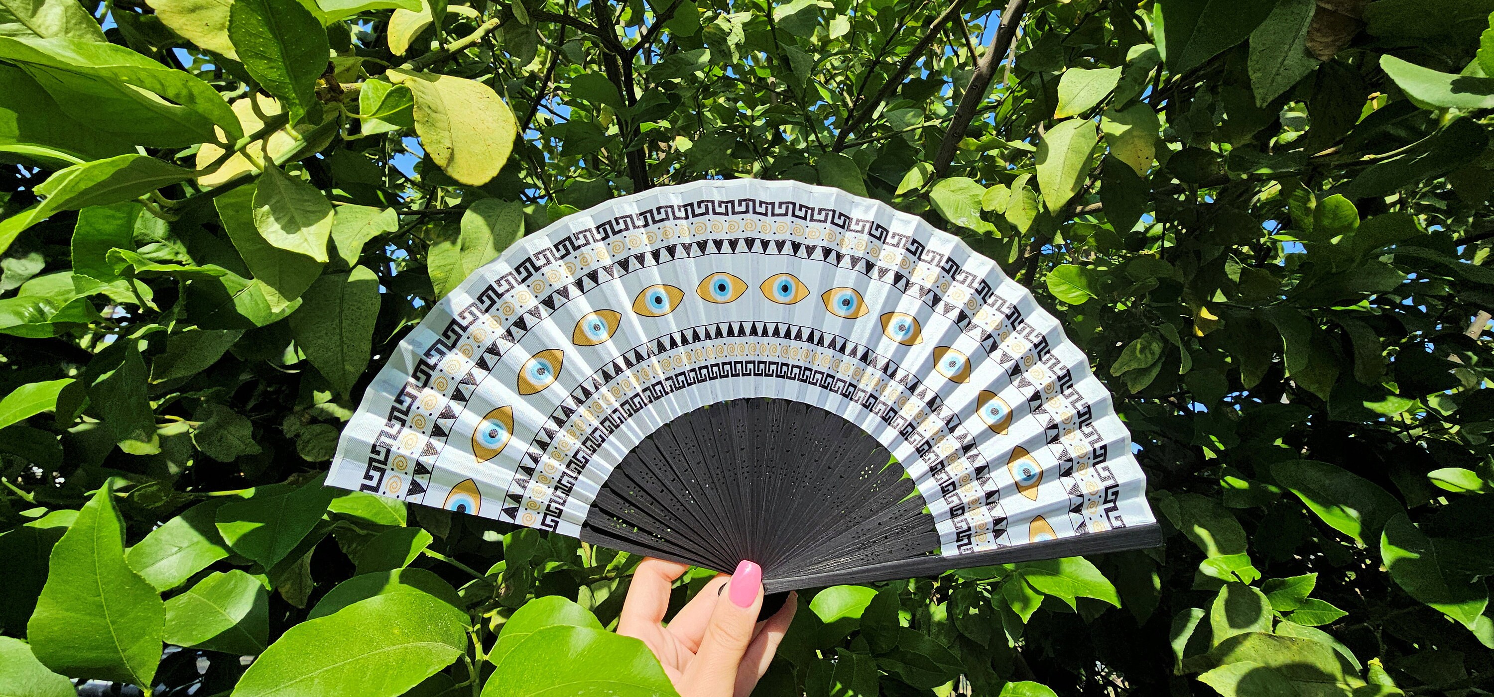Handheld Fan Accessory EVIL EYE Hand Fan in Black Ladies Wedding Bridesmaid Fancy Foldable ...