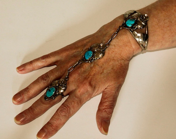 Sterling Silver Turquoise Slave Cuff Bracelet Signed A. EDSITTY Native