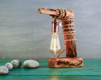 Driftwood Edison Lamp/Rustic Home Decor/Table Lamp/Edison Desk Lamp/Wooden Desk Accessories/New years Gift/Driftwood Lamp