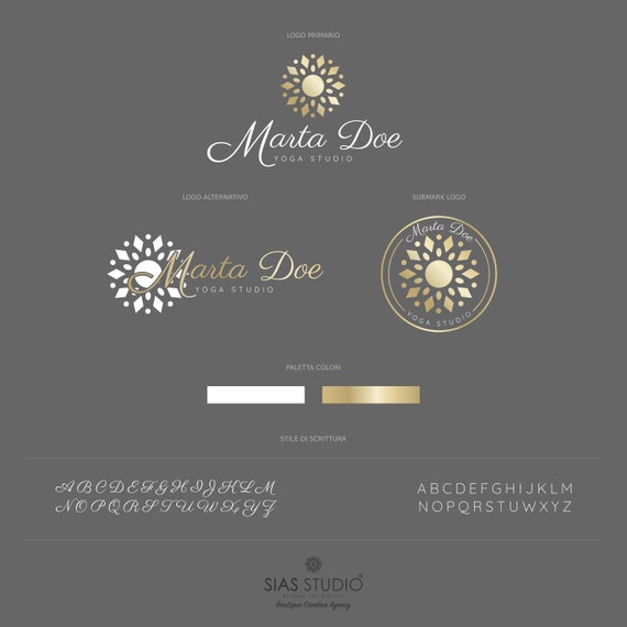 Yoga Studio Logo Mandala Business Cards Branding Kit Gold Etsy
